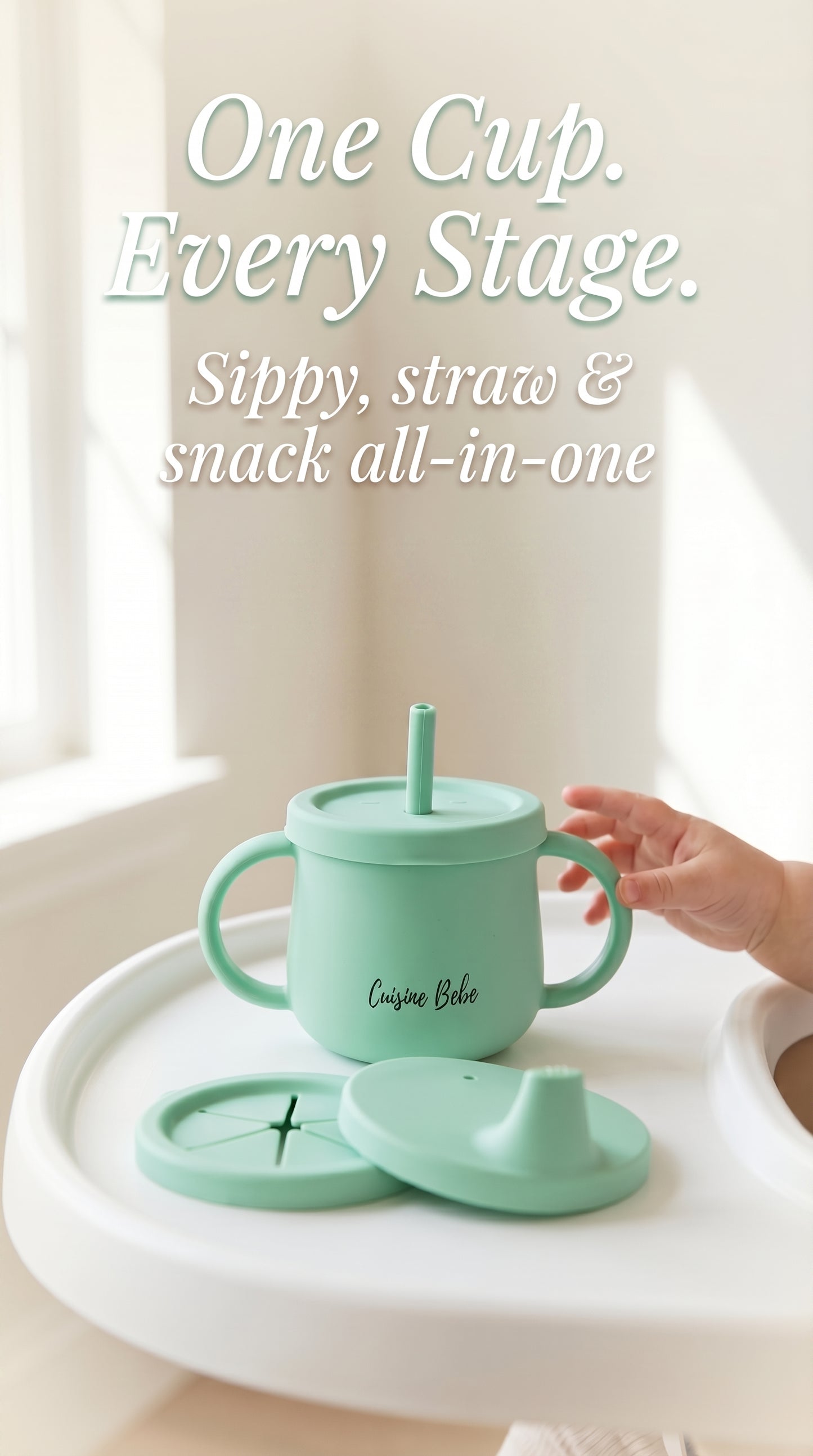 3 in 1 silicone transition cup for babies and toddlers.