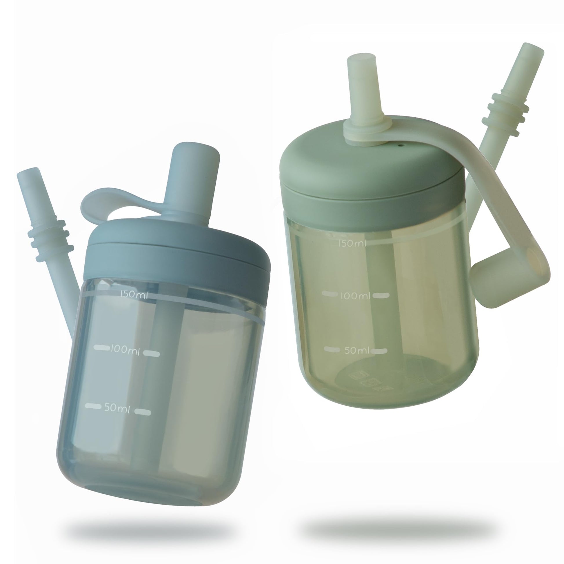 Silicone straw cup for toddler, 2-pack spill proof and shatter resistant mealtime essential.