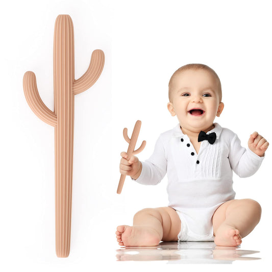 Cactus silicone teether for babies BPA free soothing toy.