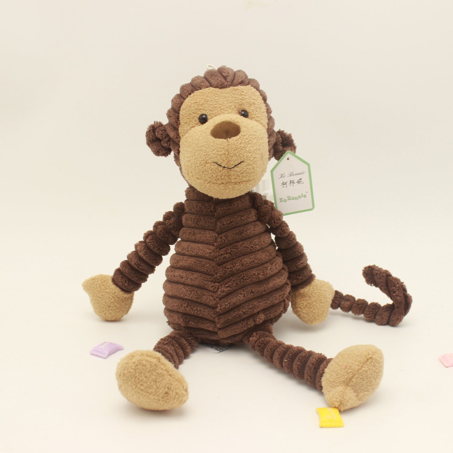 Soft plush stuffed animal toys for toddlers, for comfort and play, useful for nap time, travel, on the go. Monkey.