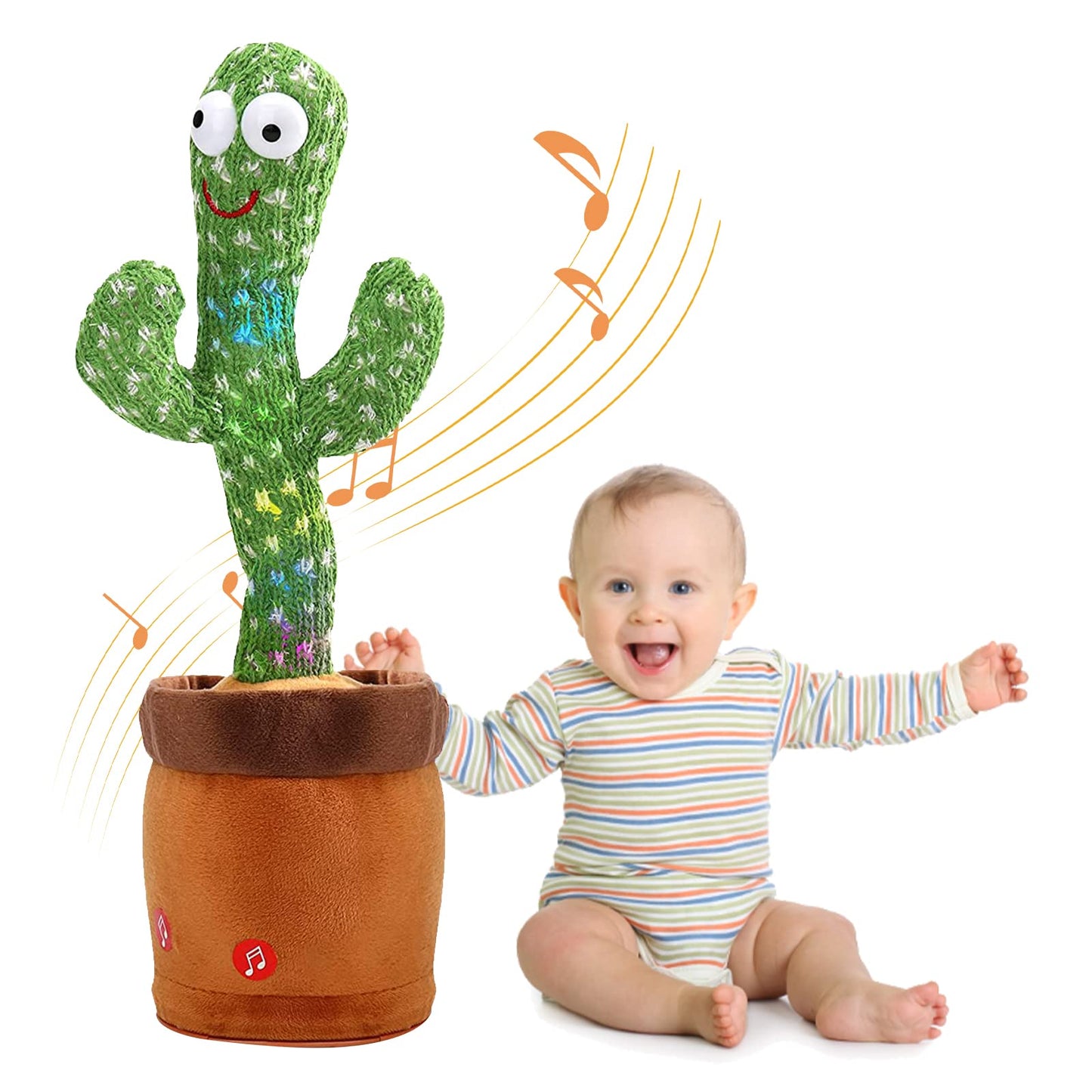 Dancing and talking cactus toy for toddlers, interactive screen-free play.