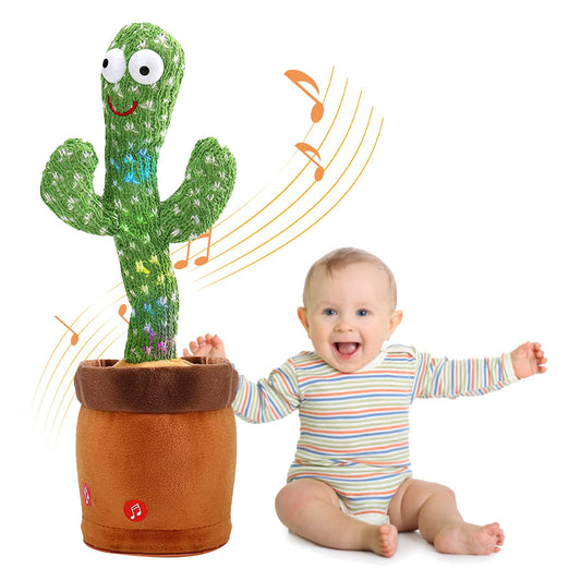 Dancing and talking cactus toy for toddlers, interactive screen-free play.