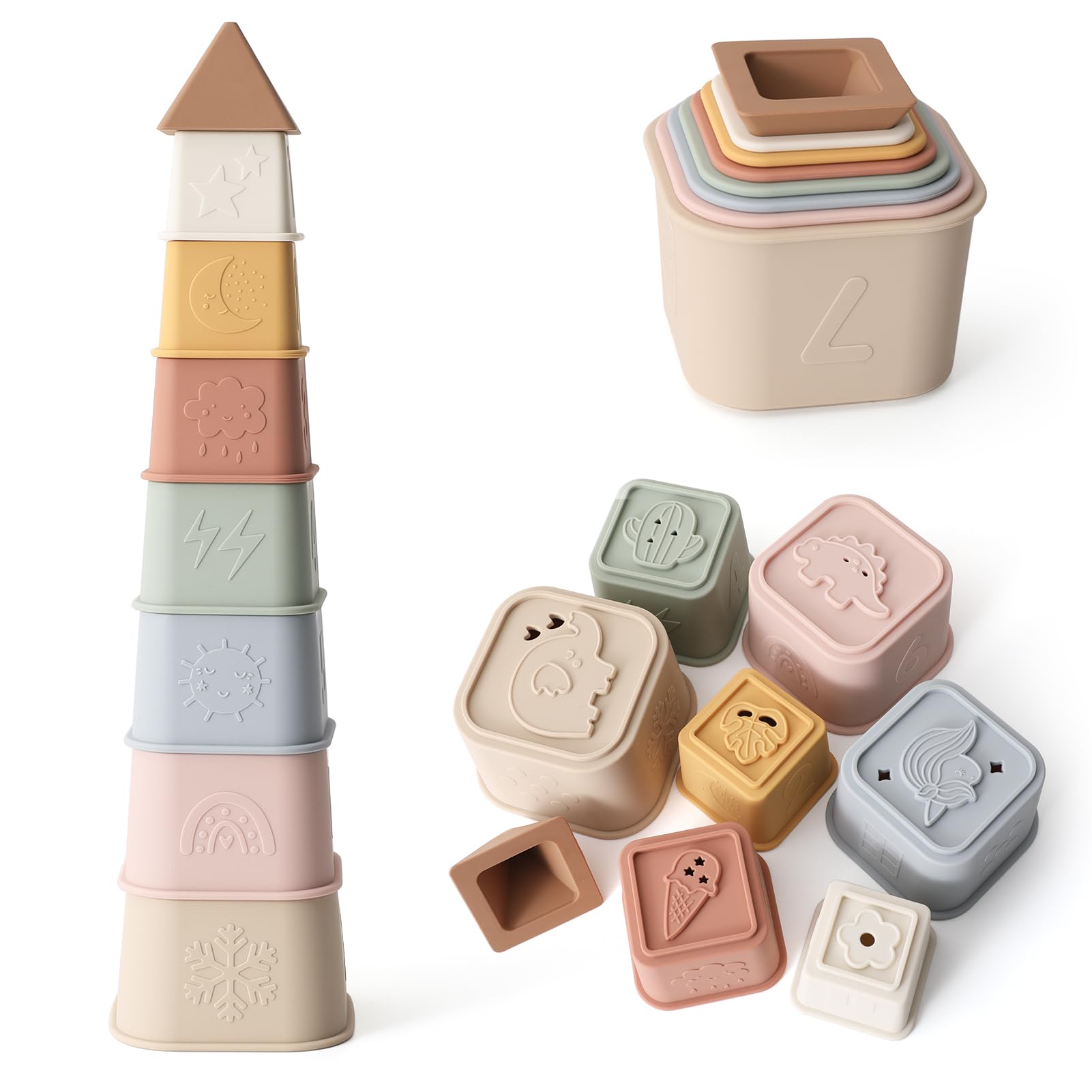 Silicone stacking cups set for babies and toddlers sensory play.