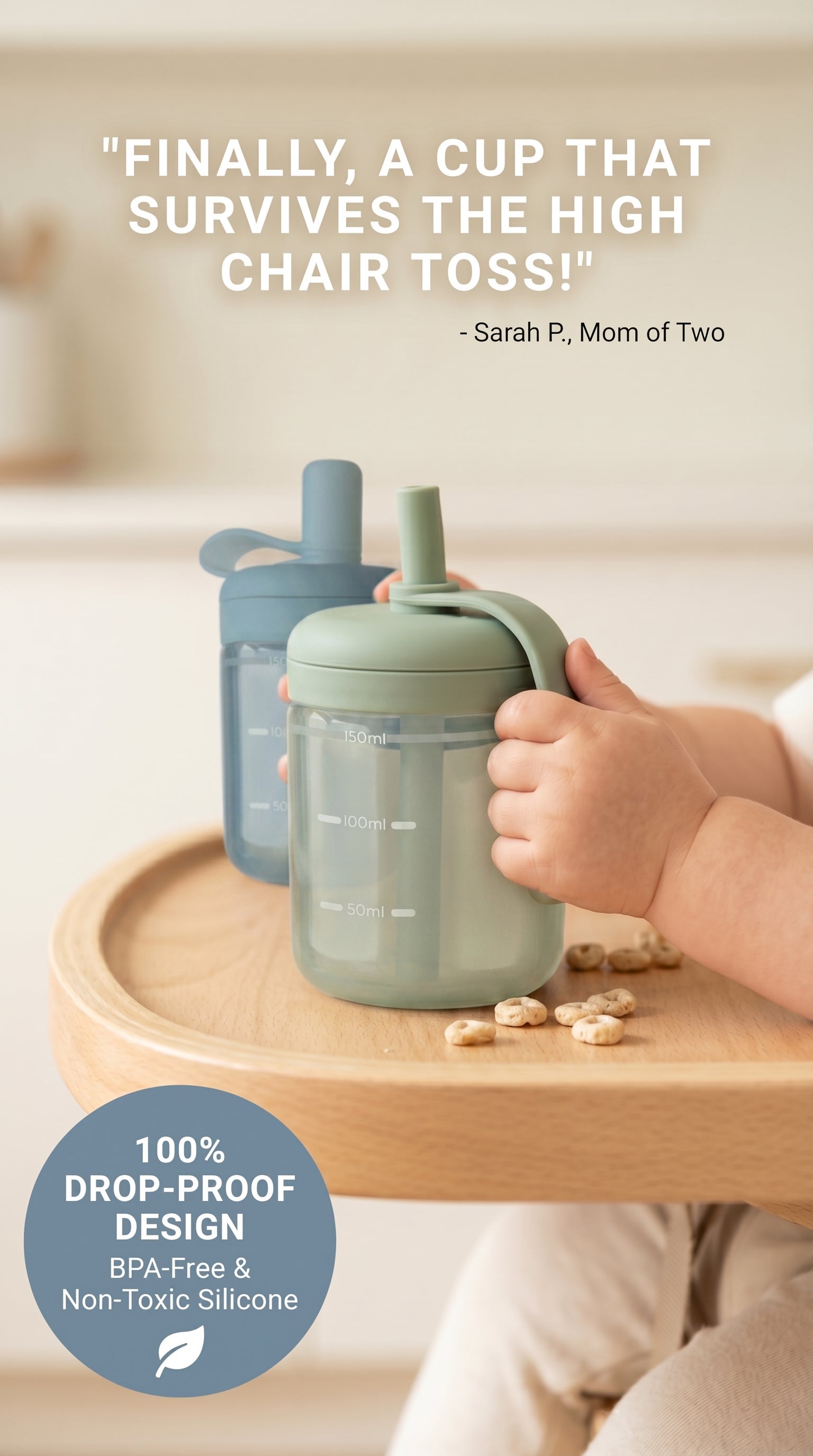 Silicone straw cup for toddler, 2-pack spill proof and shatter resistant mealtime essential.