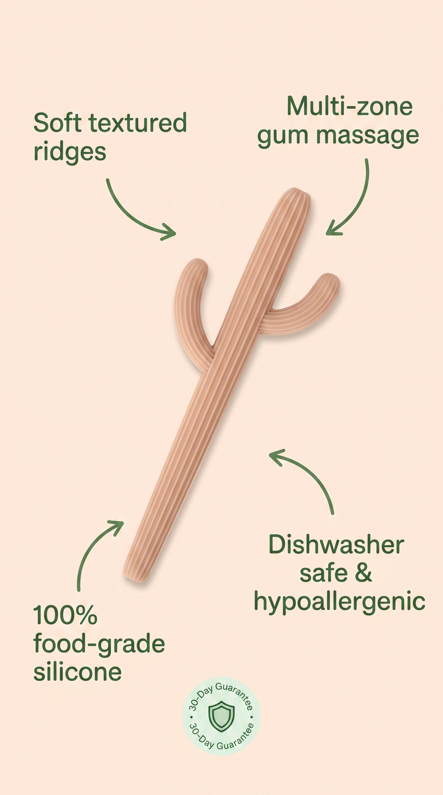 Cactus silicone teether for babies BPA free soothing toy.