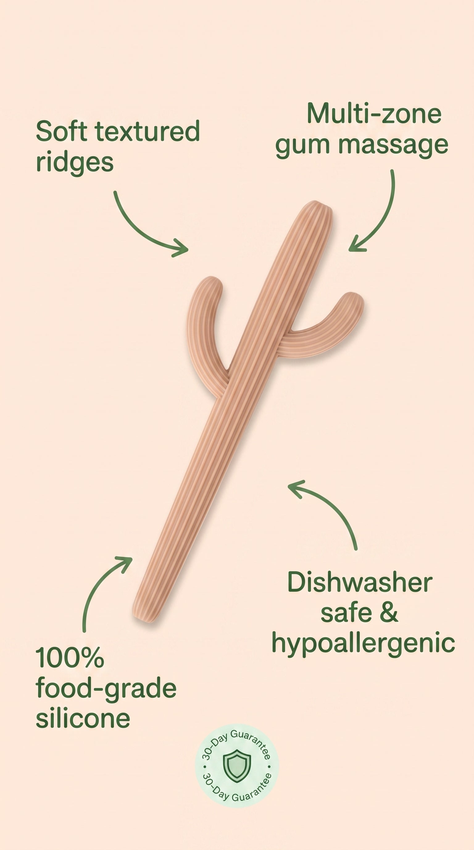 Cactus silicone teether for babies BPA free soothing toy.