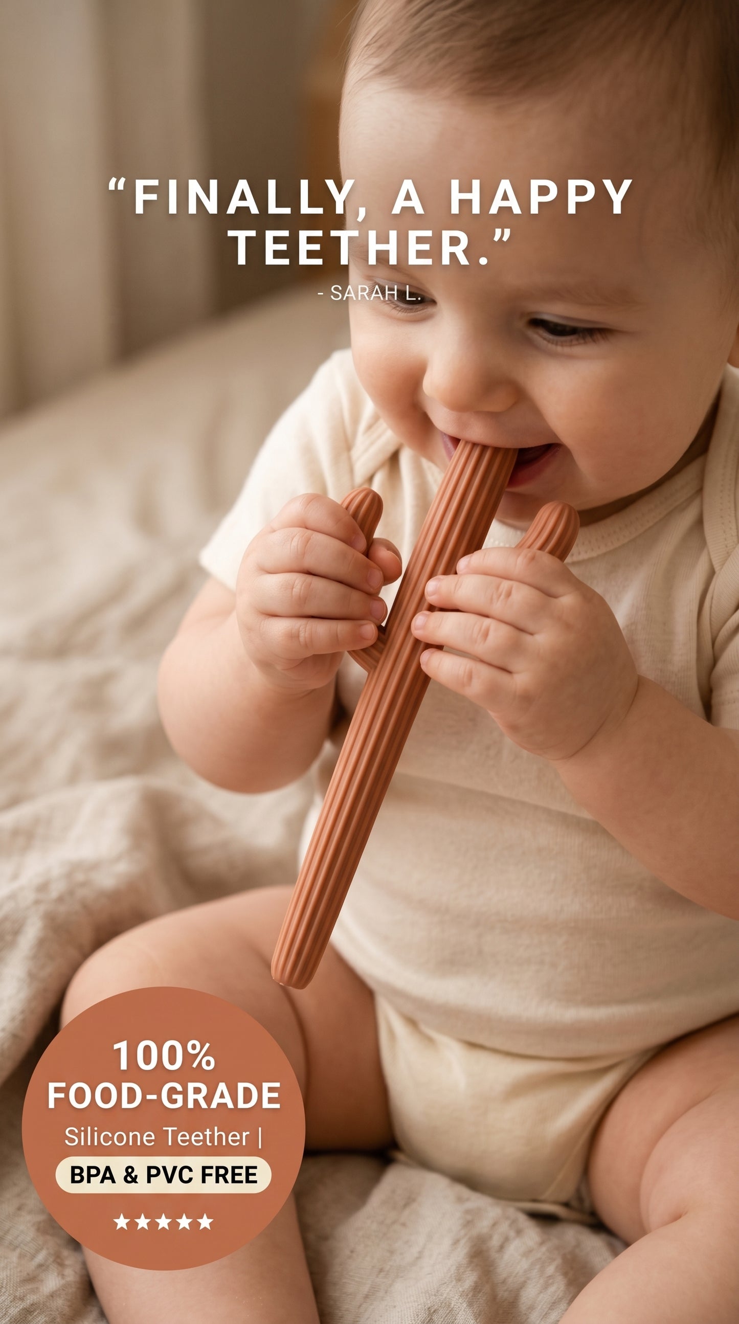Cactus silicone teether for babies BPA free soothing toy.