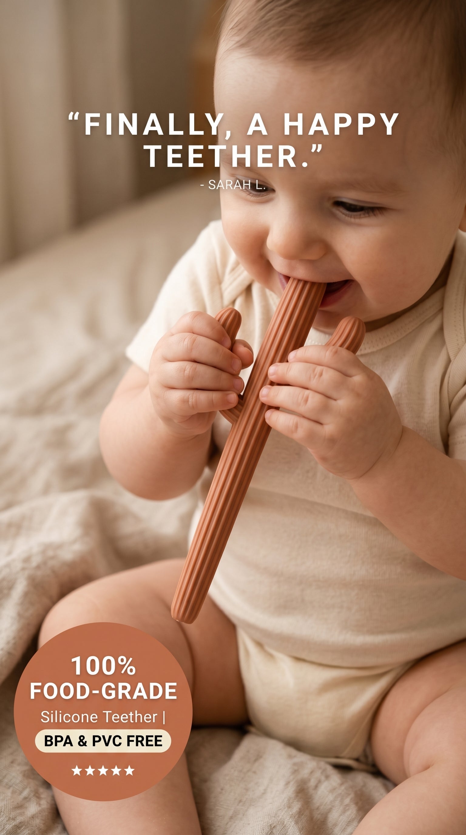 Cactus silicone teether for babies BPA free soothing toy.