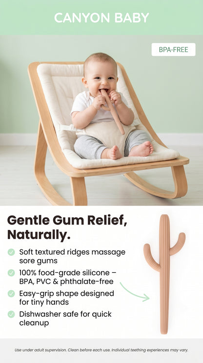 Cactus silicone teether for babies BPA free soothing toy.